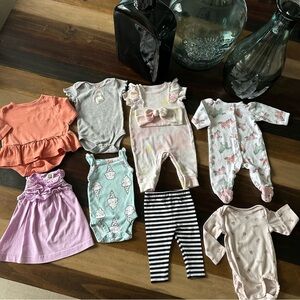 9Pc Newborn Baby Girl Mixed Clothes Lot
